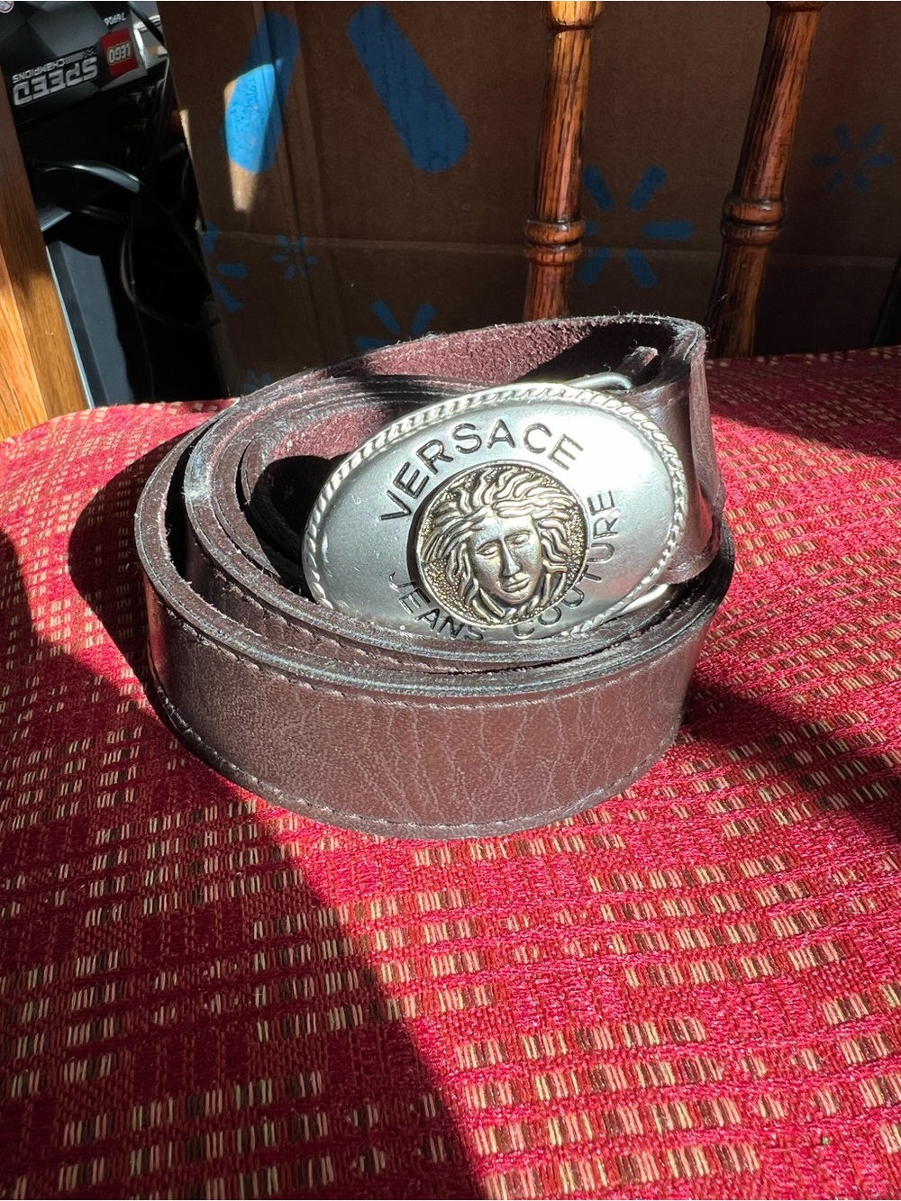 Versace Jeans Couture Dark Brown Leather Belt with Medusa Medallion